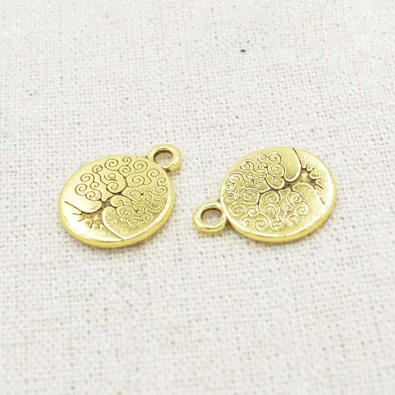 A gold 10pcs 10 шт./лот тибетский, серебристый, круглый тег лотоса/Древо жизни/талисманы Будда 15 мм ручной работы металлические подвески DIY аксессуары для изготовления ювелирных изделий - Окраска металла: A gold 10pcs