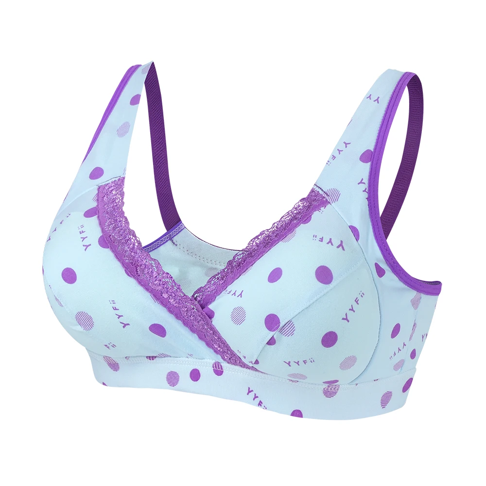 Blue Purple Dot SLAIXIU женское нижнее белье бюстгальтер для кормления хлопковый набор для беременных женщин для беременных для грудного вскармливания свободный бюстгальтер для сна Одежда для мам - Цвет: Blue Purple Dot