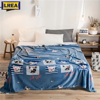 

LREA Animal Cartoon плед fleece Throw Blanket for Kids Bedspread Bulldog Sofa Cover 1pc winter decorations for home