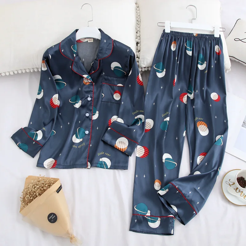 

2020 Women Satin Silk Pajamas Sets With Pants Sleepwear Pyjamas Unisex Sleep Lounge Pijama Nightwear Homewear Nightsuits