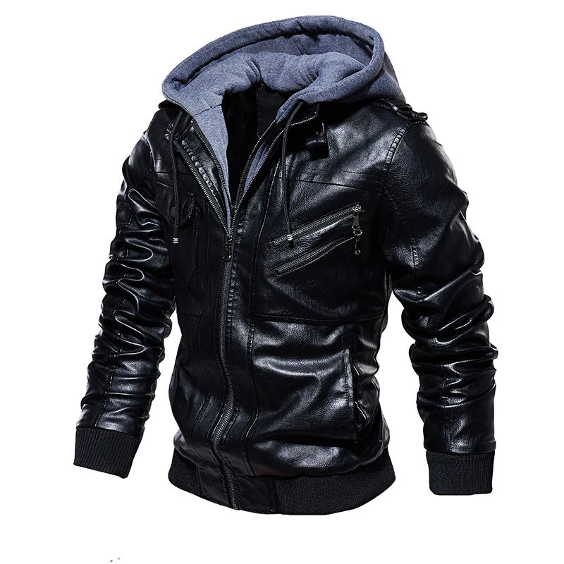 astounding  Mens PU Jackets Outwear Leather Hooded Biker Coat Men 2019 Cool Motorcycle Jacket Male Winter Autum