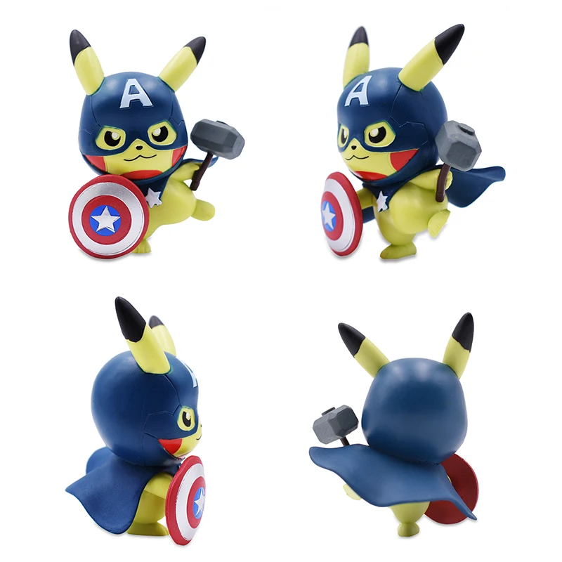 10 см Статуэтка аниме из поливинилхлорида Пикачу Косплей Nendoroid Герои Железный человек Тор Капитан Америка Халк c ПВХ игрушки, куклы фигурки подарок