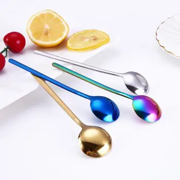 

1Pc 13cm Length Round Shape Stainless Steel Coffee Spoon Dessert Ice Cream Fruit Spoon Teaspoons
