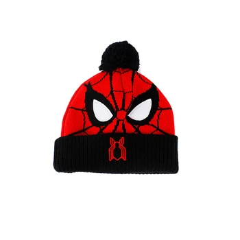 

Winter children Marvel hero Spiderman coarse needle jacquard embroidered wool ball knitted hat knitted gloves