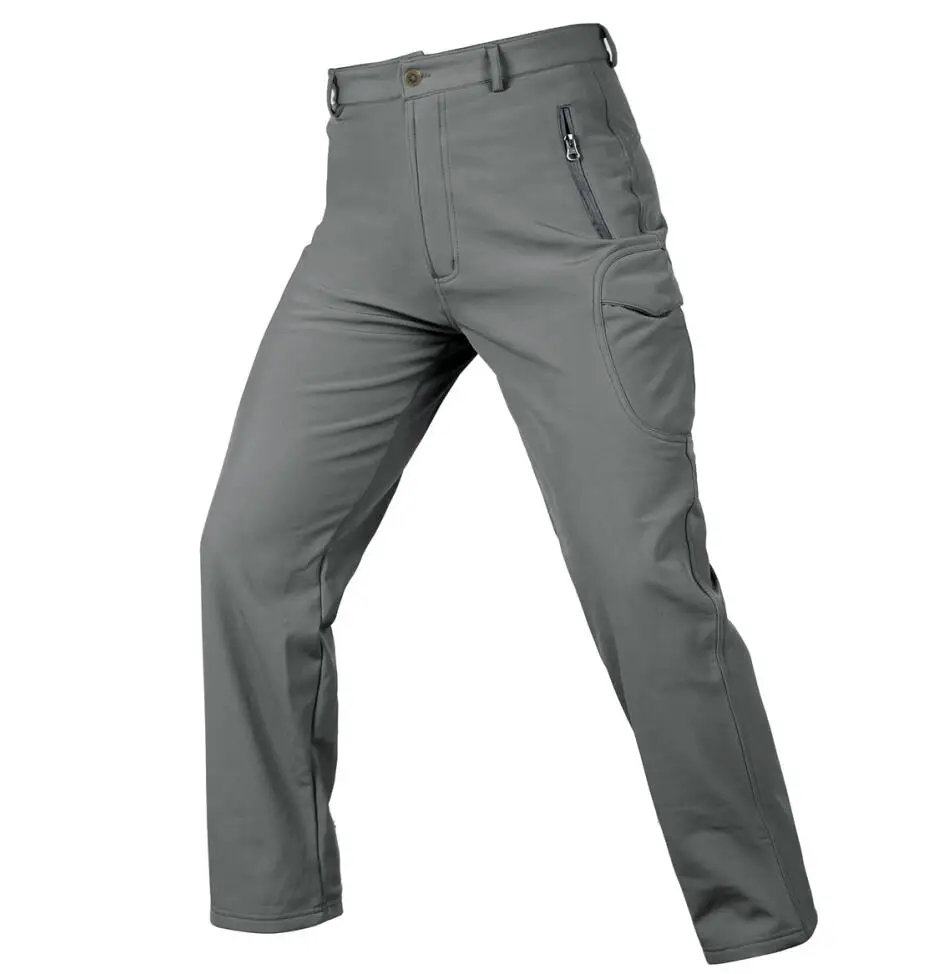 Gray Зимние флисовые тактические штаны из мягкой кожи акулы, военные камуфляжные штаны, мужские ветрозащитные водонепроницаемые теплые камуфляжные армейские штаны S-3XL - Цвет: Gray