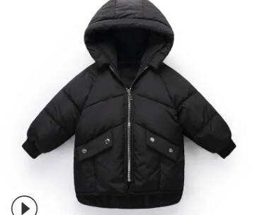 Модное детское пальто для мальчиков и девочек; зимние теплые хлопковые пуховики ярких цветов; однотонные теплые пальто унисекс - Цвет: Черный