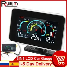Manomètre numérique 3 en 1 pour voiture avec écran LCD, voltmètre, 1/8 NPT, capteur de pression d'huile + capteur de température de l'eau, 10mm