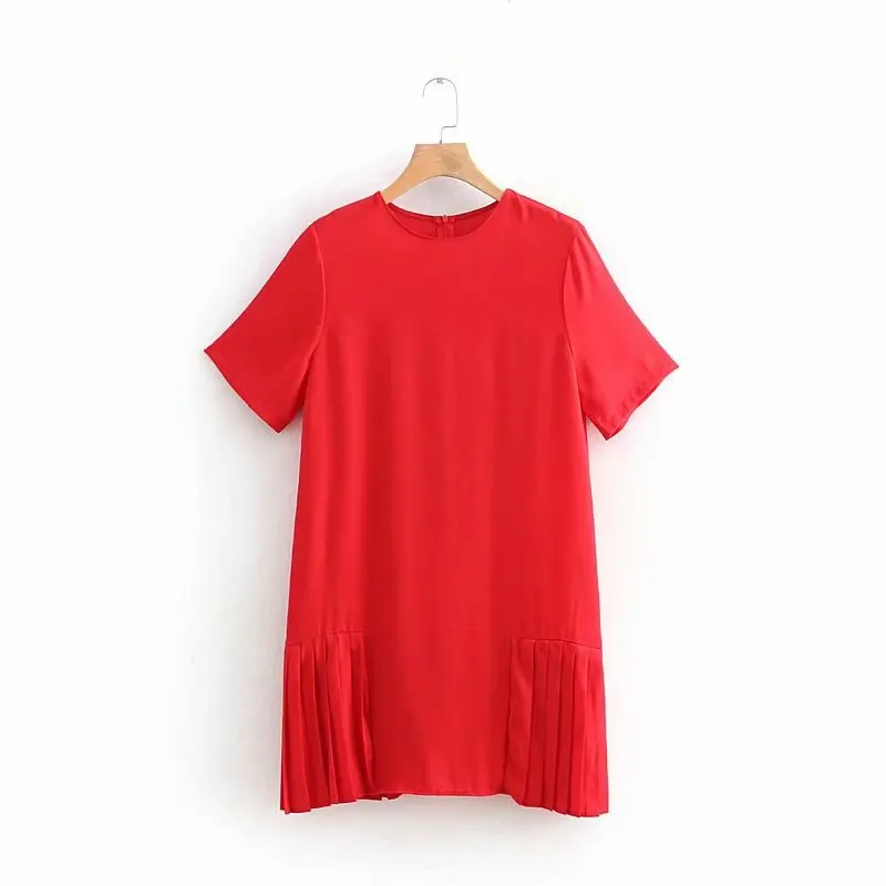 

2019 Western Style Autumn And Winter Women's Dress New Style Red Pleated Flounced Short-sleeve Dress