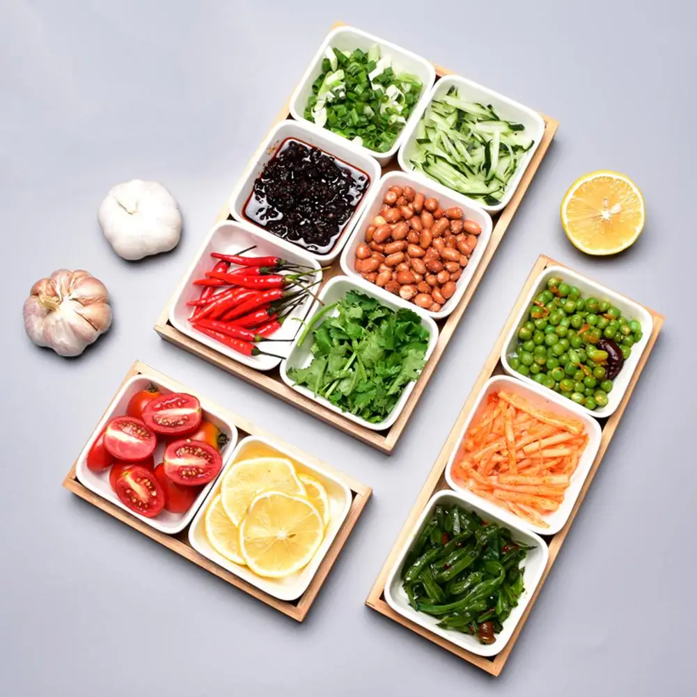 

New Ceramic Bamboo Storage Tray Dry Fruit Dessert Dish Removable Multi Grid Plate Candy Dried Snack Dessert Tray Drop Shipping