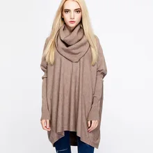 HLBCBG Turtlneck knitted women poncho cloak sweater Bat sleeve autumn winter female pullover sweater Side split capes cloak