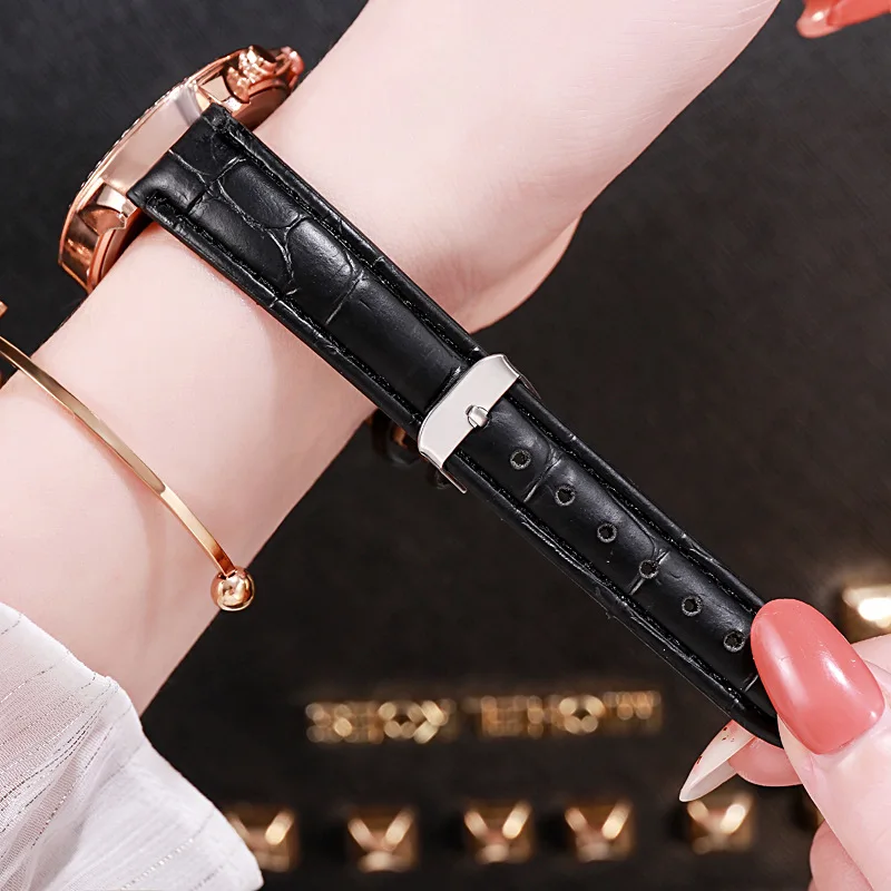 2022  New Women's Watch Rhinestone Rose Gold Case Korean Arabic Digital Trend Women Watches