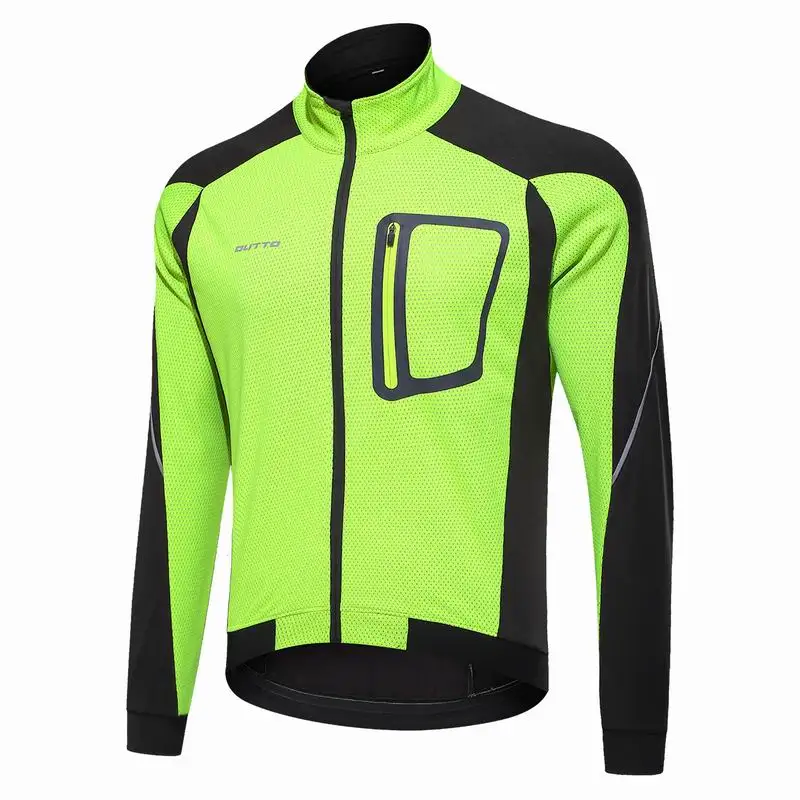 Fluorescent green Мужская ветрозащитная Водонепроницаемая теплая зимняя велосипедная куртка Outto с длинным рукавом, ветровка для горного велосипеда - Color: Fluorescent green