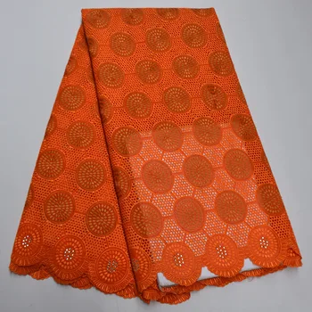 

New Arrival Orange 100% Cotton African Dry Lace Fabric Nigerian Lace Fabric 2020 High Quality Swiss Voile In Switzerland PSA25-1