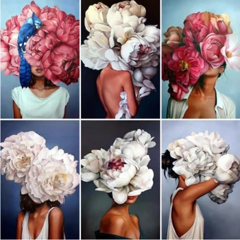 

Yikexin 5D Diamond Embroidery Sale Portrait Diamond Painting Full Drill Round Flower Diamond Mosaic Girl Rhinestones Pictures