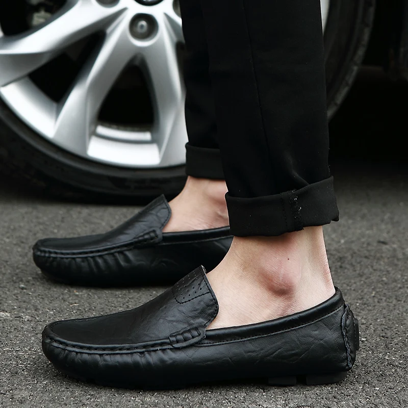 

2019 Men Leather Casual Shoes Luxury Driving Shoes for Men Designer Slip on Boat Shoes Breathable Mens Loafers Plus Size 38-48