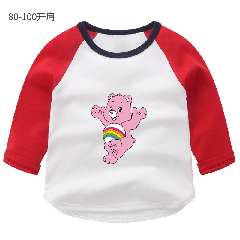 Летнее платье с О-образным вырезом топы для мальчиков и девочек, Care Bears цветные туфли с длинным рукавом для маленьких мальчиков с изображением мультипликационных персонажей для детей футболка для детей