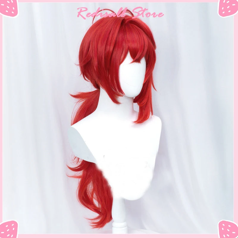 

Diluc Wig Cosplay Red Hair Long Curly Styled Heat Resistant for Adult Men Women Halloween Role Play