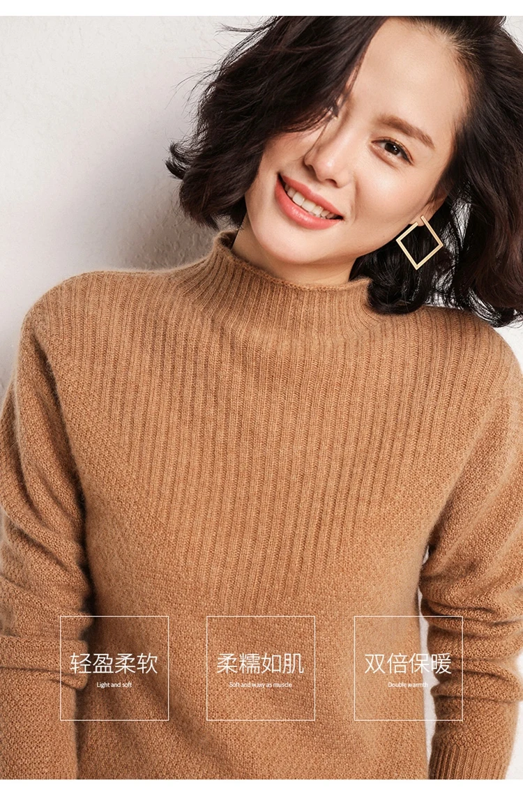 Autumn Winter New Women Cashmere Sweater Half high collar knit pullover female Solid slim warm sweater Hollow