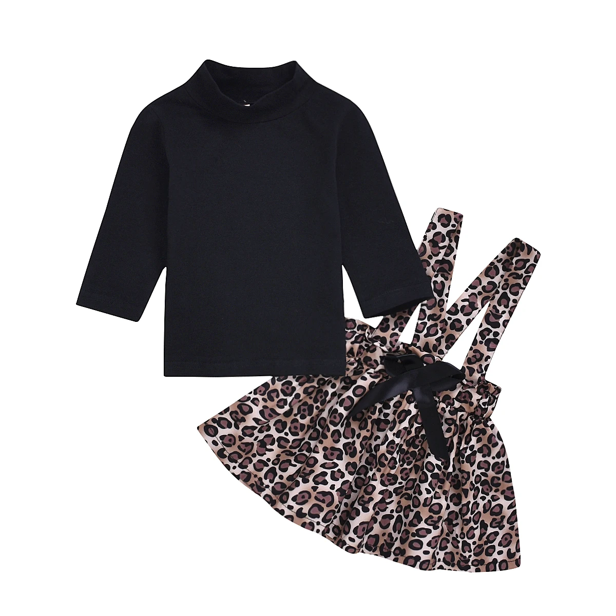 Изысканная одежда для девочек; комплект одежды из 2 предметов для маленьких девочек; рубашка с длинными рукавами; комплект из топа и леопардовой юбки
