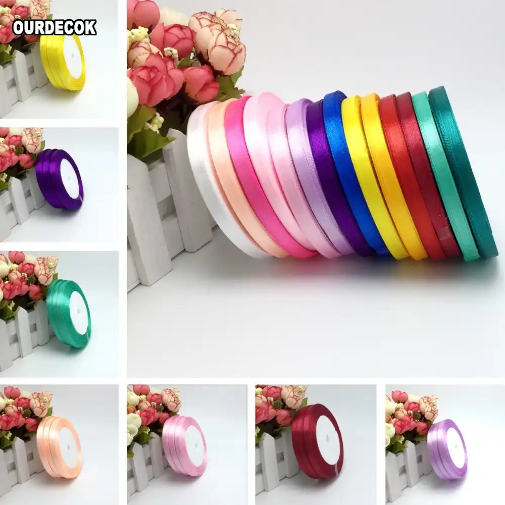 15 цветов сплошной цвет 1 рулон 25 ярдов 1/4 "(6 мм) одной лицевой атласной ленты, 25 ярдов/рулон вариант Цвет Подарочная Упаковка Свадебный декор