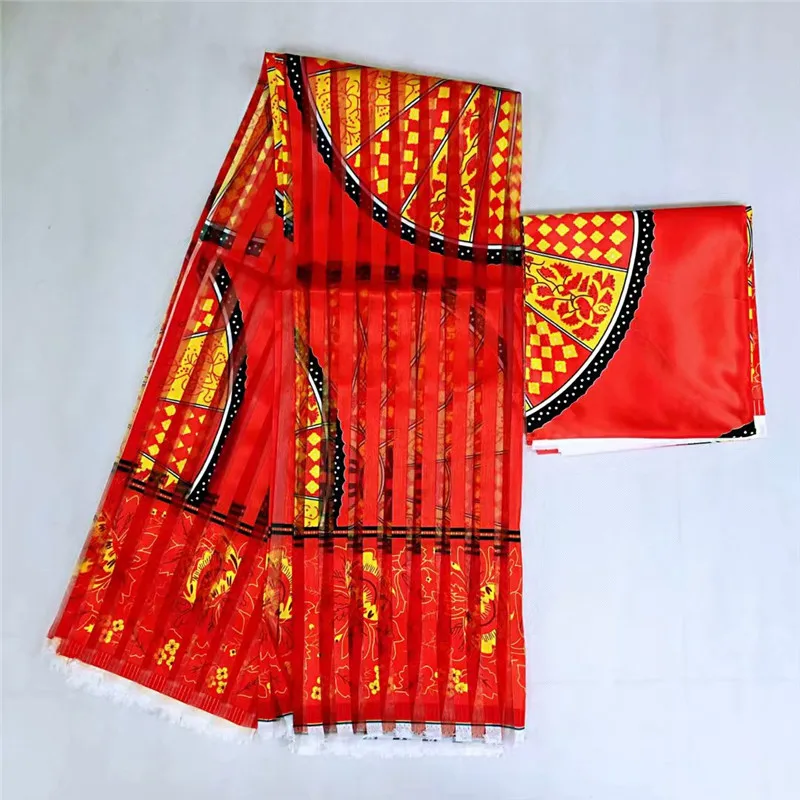 

African wax ribbon silk wax ankara 2019 satin fabric 4 yards audel/modell cotton fabric for dress +2 yards chiffon TJ102615
