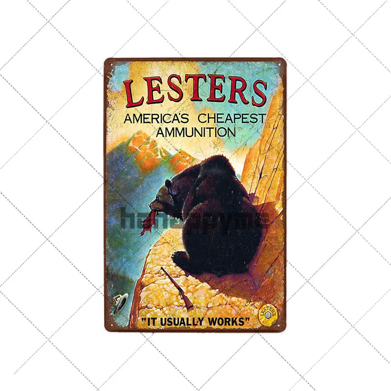Lesters America's Cheapest Ammunition Tin Metal Sign Hunting Bear FUNNY Ammo NEW 