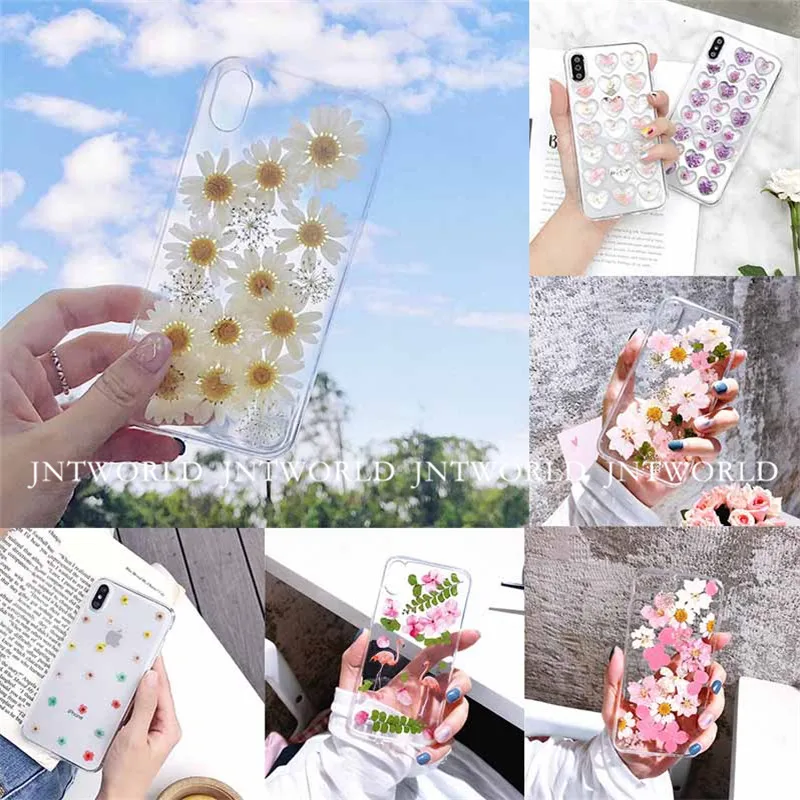 

Fashion Phone Case For iPhone X 6 7 8 Plus XR XS Max Real Flowers Dried Floral Transparent Soft TPU Cover Clear Back Cover Shell