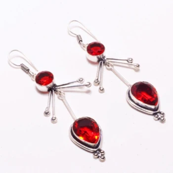 

Garnet Silver Overlay on Copper Earrings , Hand made Women Jewelry Gift, E5116