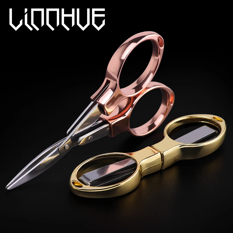 Fishing Scissors LINNHUE Foldable Portable Aluminum alloy Sharp Cut PE Line Lead Gold Silver Multifunction Scissors Fishing Tool