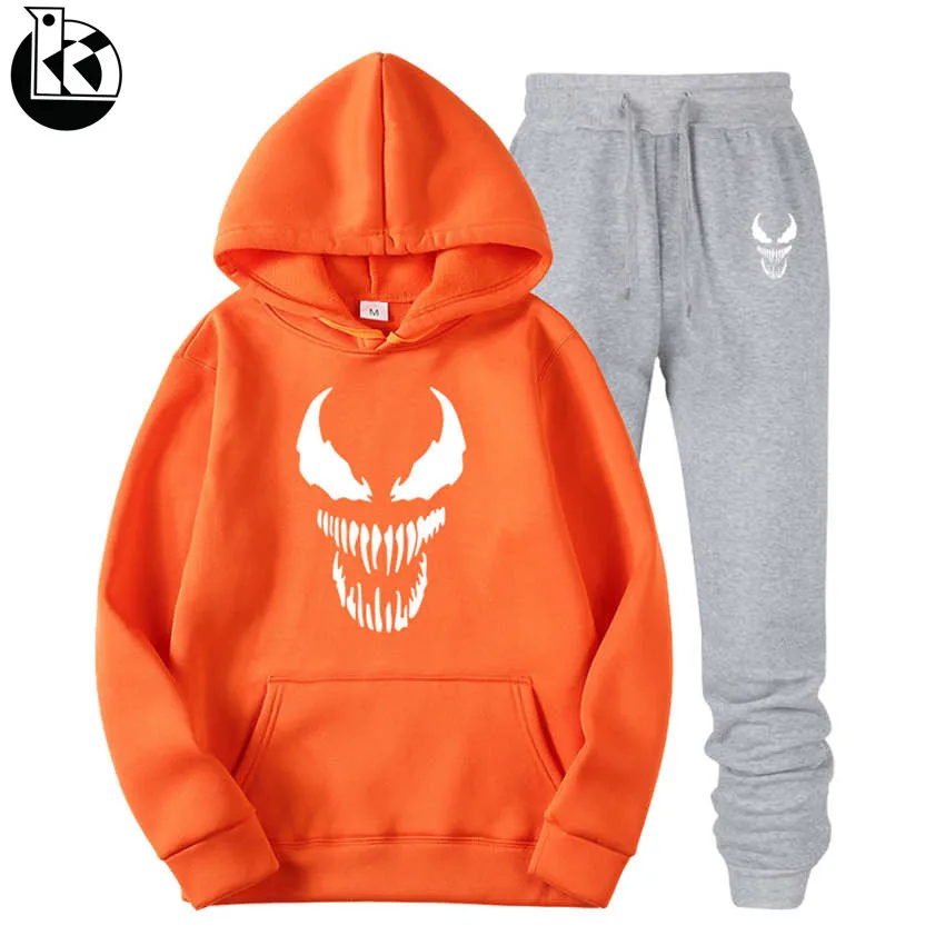 

New Fashion Men Hoodies Suits Brand Tracksuit Men/Women Sweatshirts+Sweatpants Autumn Super Hero Venom Print Hooded Pullover