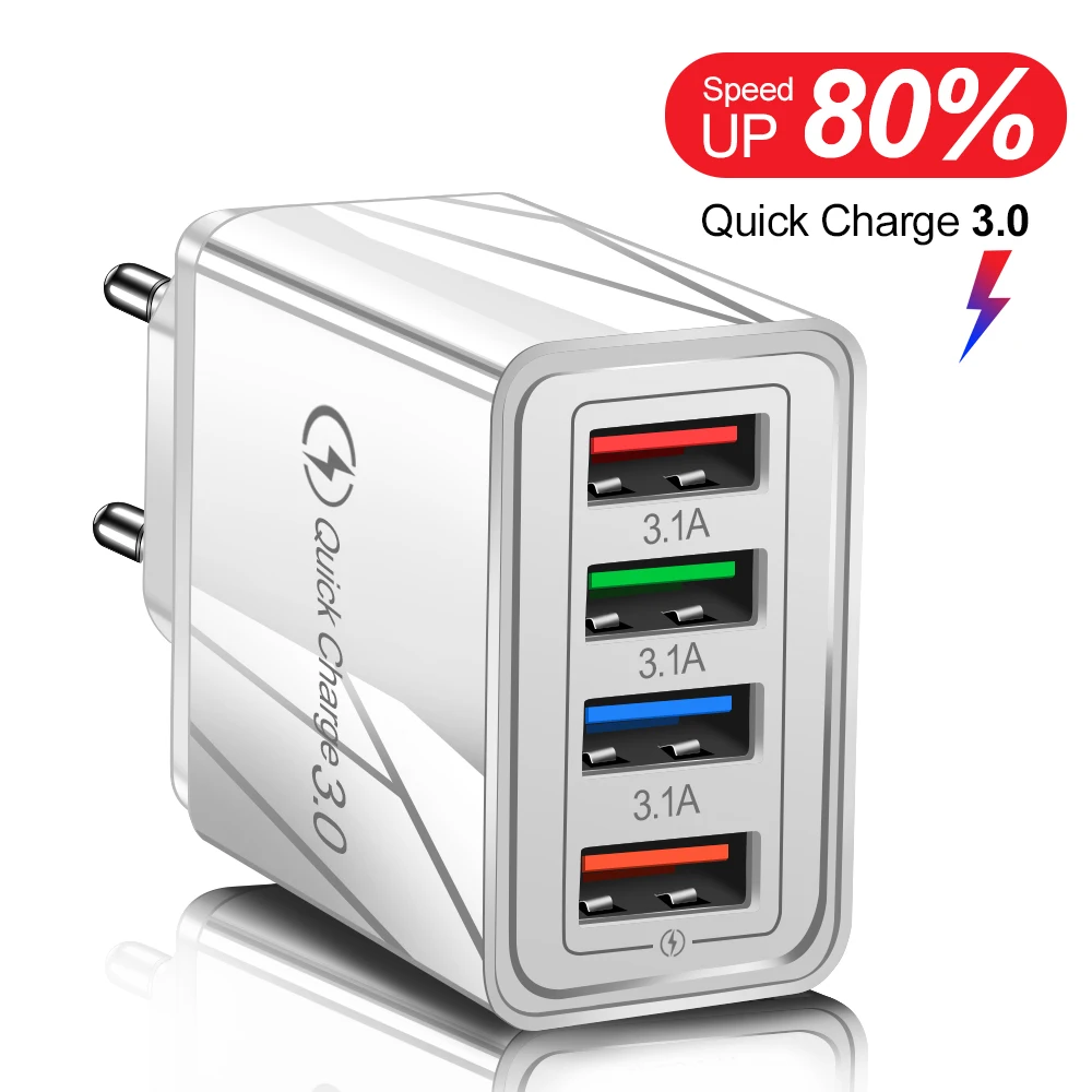 

For iPhone Charger Quick Charge 3.0 Fast Charging Adapter USB Charger For Samsung S10 Plus Xiaomi 4 Ports Mobile Phone Chargers
