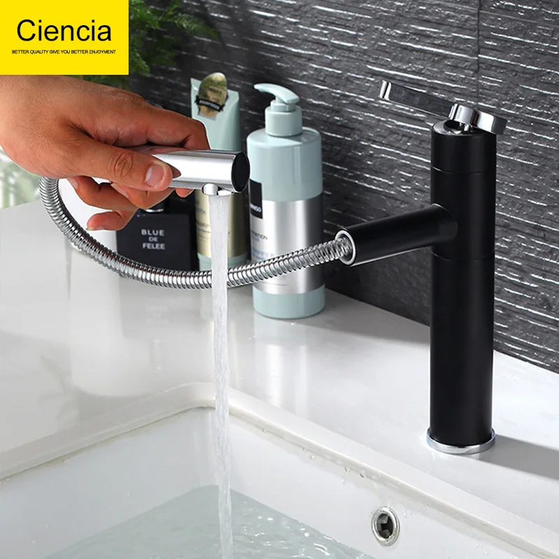 

Bathroom Vanity Leading Stage Drop-in Sink Hot And Cold Faucet Black And White with Pattern Pulling Rotatable Tap