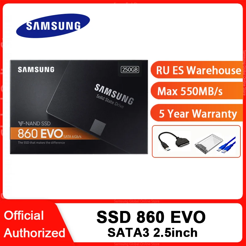 Buen valor SAMSUNG-disco duro interno de estado sólido SSD 860 EVO, 250 GB, 500GB, SATA3, 2,5, 250 GB, 1TB, ordenador portátil de escritorio, PC, TLC, disco d NjoD8L1a