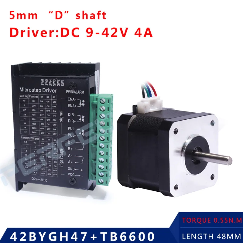 Stepper Motor 4-lead Nema17 48mm 42BYGH47 0.55N motor with TB6600 stepper motor driver NEMA23 17