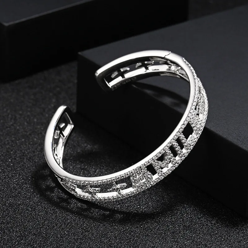 Wide silver letters Monaco SMILE bangle Jewelry initial letter star bracelet Luxury Brand PARTY Girl Accessories