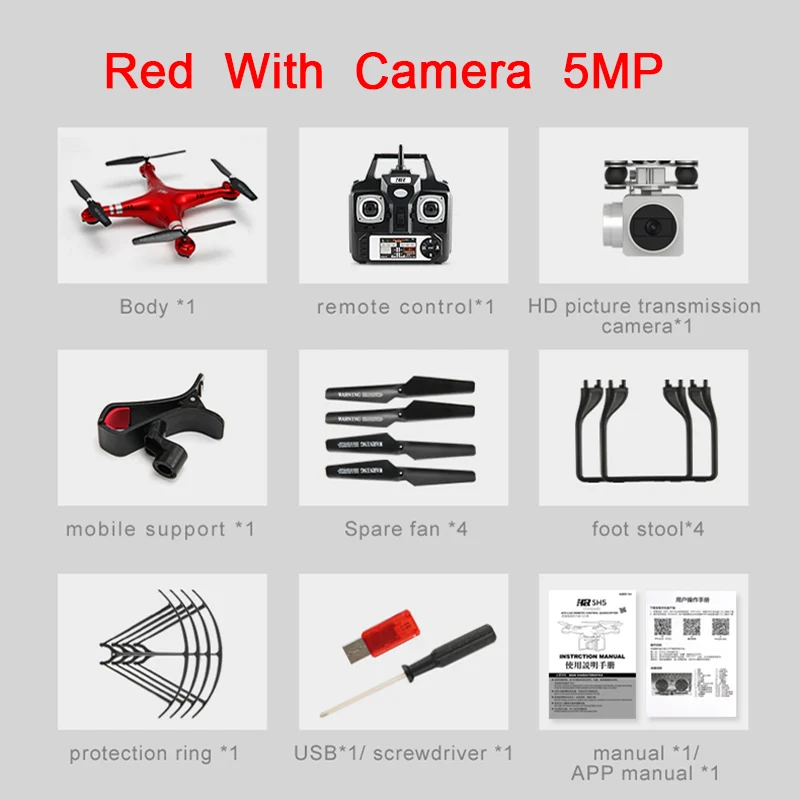 RED 5MP SH5 HD 1080p камера Дрон широкоугольный HD Квадрокоптер самолет одно касание посадки/взлет wifi Трансмиссия Rc вертолет - Цвет: RED 5MP