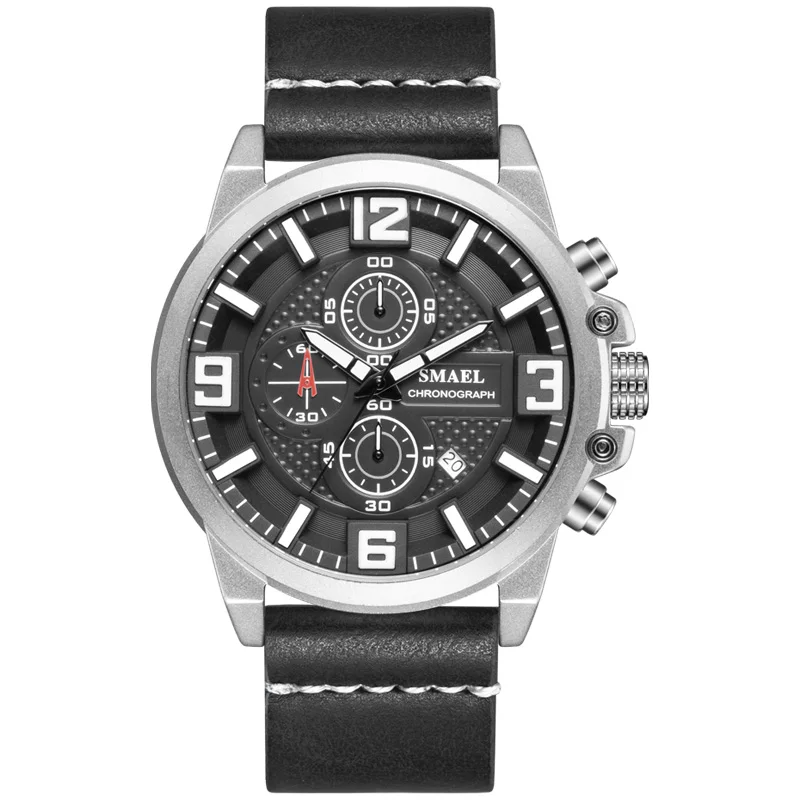 BlackSilver SMAEL новые модные мужские s часы спортивные роскошные часы из сплава мужские повседневные кожаные водонепроницаемые часы Лучший подарок Relogio Masculino SL-9073 - Цвет: BlackSilver