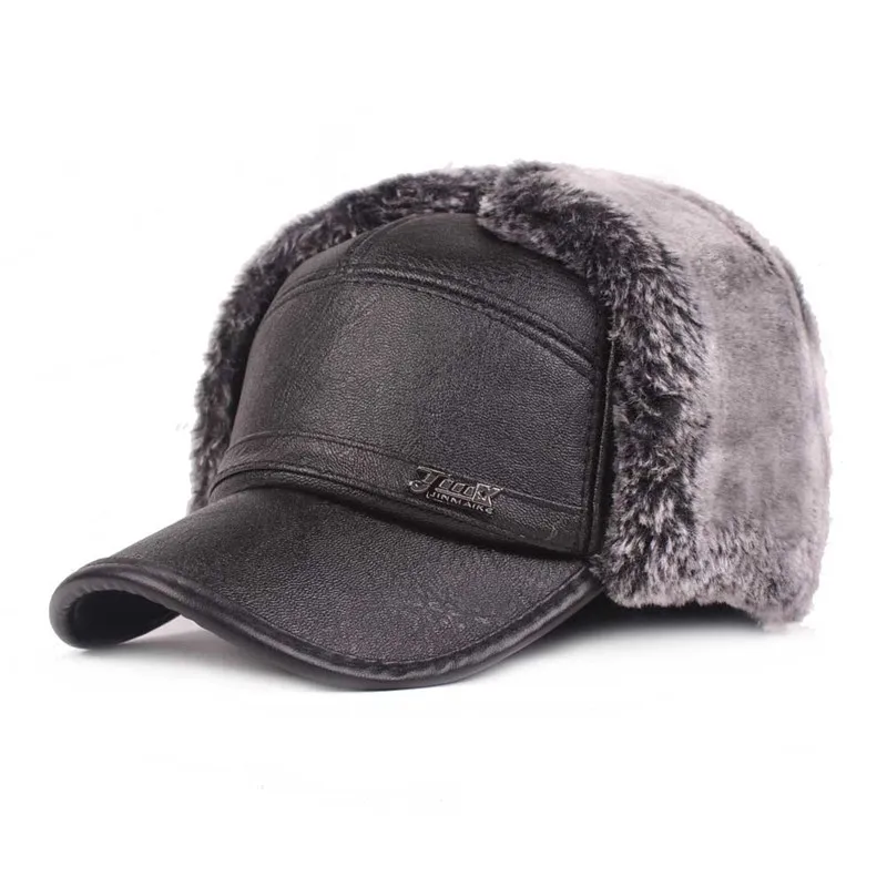 Зимние мужские Роскошные зимние меховые шапки-бомберы, теплые мягкие качественные кожаные уличные шапки для альпинизма и приключений, защищающие уши от холода, LF01 - Цвет: Серый