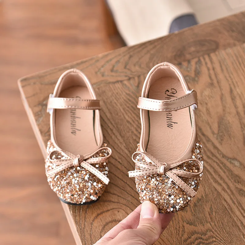 Zapatos de cuero de princesa para niñas, zapatillas con lentejuelas y diamantes de imitación brillantes, para fiestas y bodas, E460, 2021