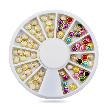 

12 grids/ Box 3D AB Rhinestone Crystal Glitter Bead Pearl Wheel Nail Art Tips Jewelry Decoration DIY Manicure Accessories Tool