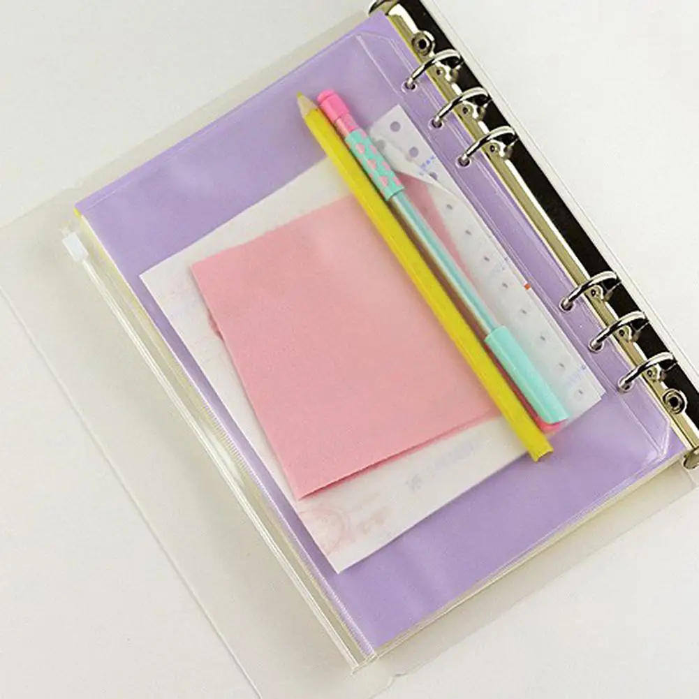 Bolsa de almacenamiento transparente de PVC con cierre automático para archivador, carpeta de documentos con anillas para Notebook, A5, A6, A7