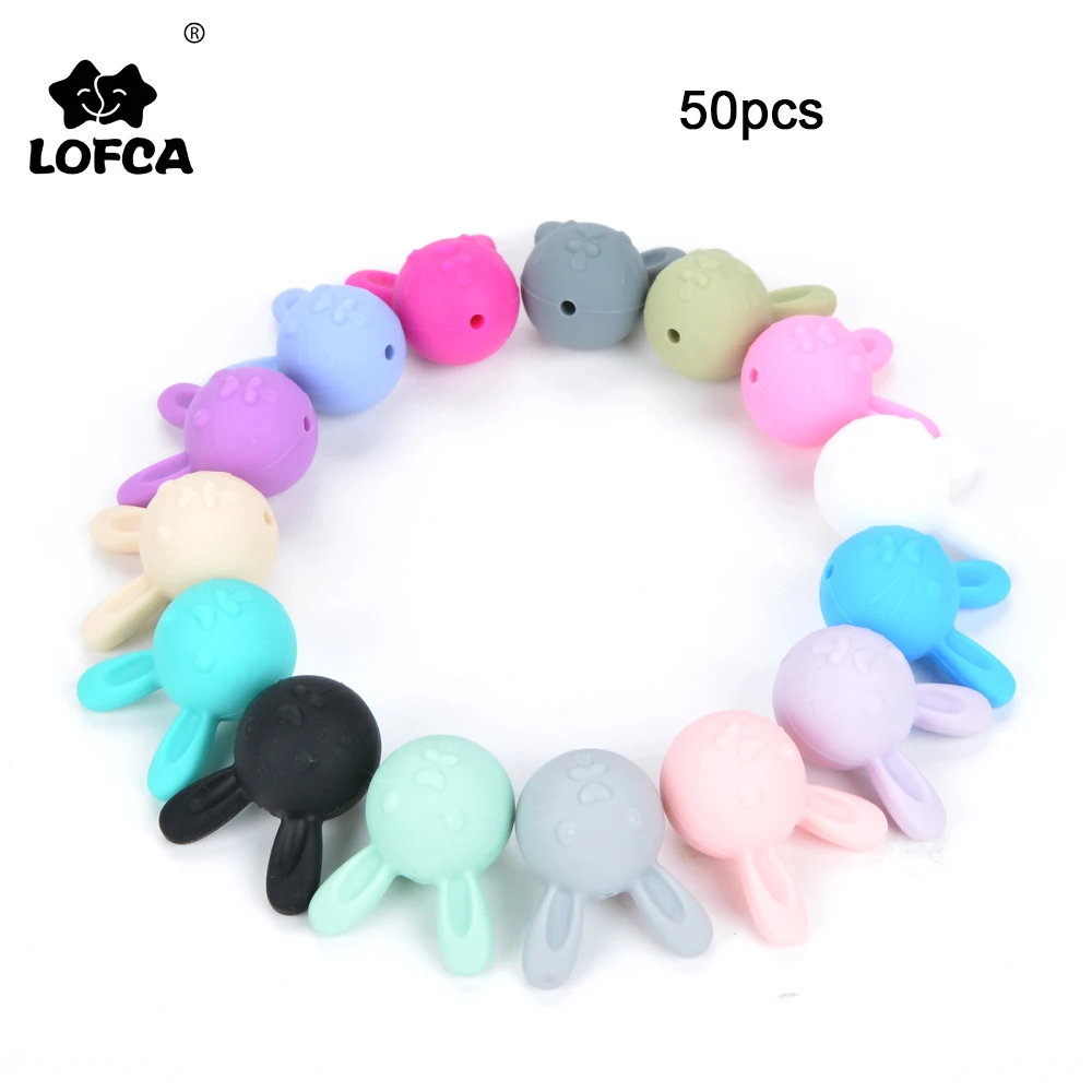 LOFCA 50 шт Кролик силиконовые бусины BPA-Free пищевого силикона Прорезыватели животных кролики бусины для прорезывания зубов ожерелье уход за зубами