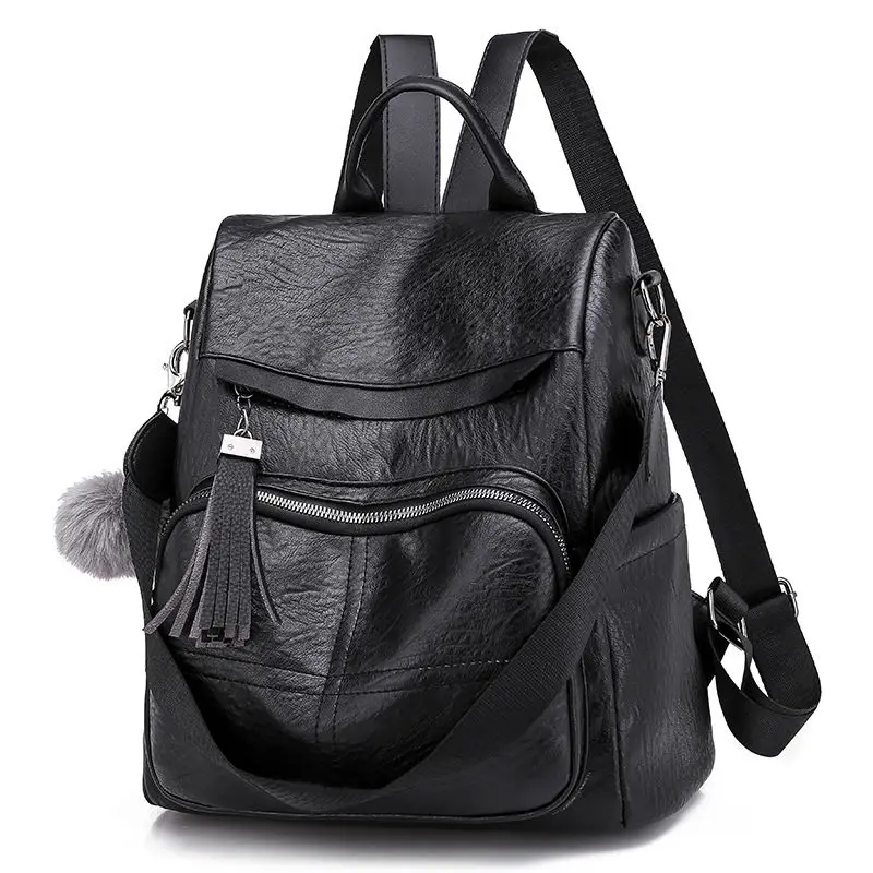 RanHuang New Arrive Women Fashion Backpack Soft Leather Backpack Tassel Travel Bags School Backpack For Girls Black A1672 - Цвет: Black