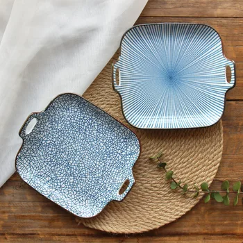 

Modern simple binaural square soup plate ceramic home square rice plate Japanese microwave tableware deep plate LB50816
