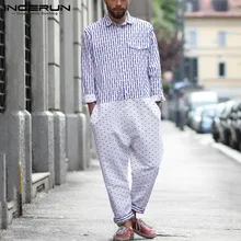 Мужской комбинезон, штаны для бега, отвороты, уличная одежда, принт, пэчворк, свободный, длинный рукав, брюки, мужской комбинезон, Модный комбинезон, INCERUN