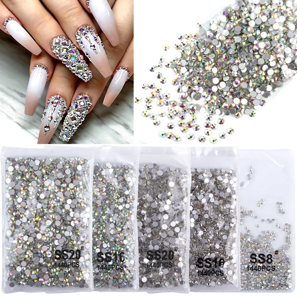 SS3-SS20 1440 шт кристаллы прозрачный дизайн ногтей AB 3D Non HotFix FlatBack Nail Art Стразы