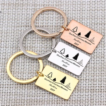 

Our First Christmas Memory Keychain Name Year Personally Customized Couple Gift Xmas Souvenir Key Fob Stainless Steel Jewelry