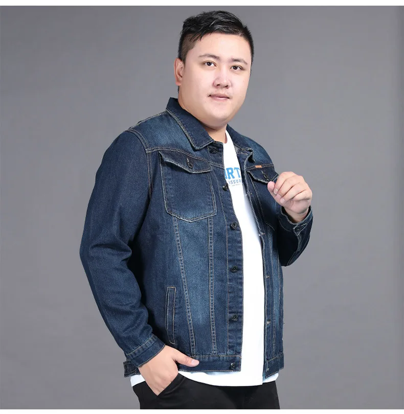 8XL 7XL Осенняя Молодежная джинсовая куртка мужская повседневная с дырками отложной воротник Корейская тонкая куртка Ковбой хип-хоп Уличная джинсовая куртка