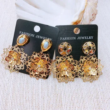 

2020 New Handmade Earring Hollow out Pearl Zircon Gold Fashion Dangle Earrings For Woman 3Pairs Wholesale Earring