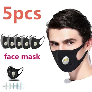 

5 Pcs Face Mouth Mask Anti-Infection Virus Activated Carbon Filter Mask Unisex Anti-dust PM2.5 Mouth Facemask Washable Reusable